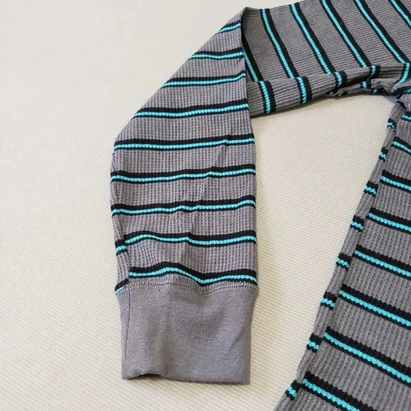 Thermal Shirt Crewneck Cotton Blend Gray Blue Stri - Picture 5 of 5